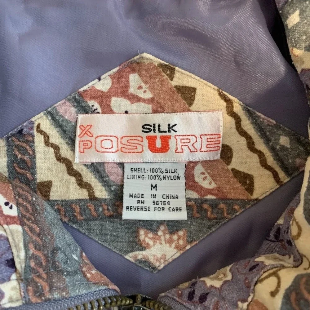 Vintage‎ Xposure Multicolor Full Zip Silk Jacket Boho Women's Medium